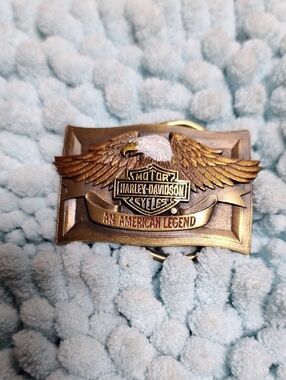 Vintage Harley-Davidson Gold Eagle Belt Buckle with Red Accent